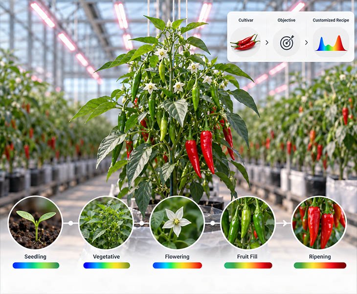 Building Stage- and Cultivar-Specific Adjustable Spectrum Recipes for Chili Peppers